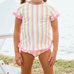 *SET OF TWO - Rufflebutt rainbow Stripe swimsuits! Perfect for TWINS!!